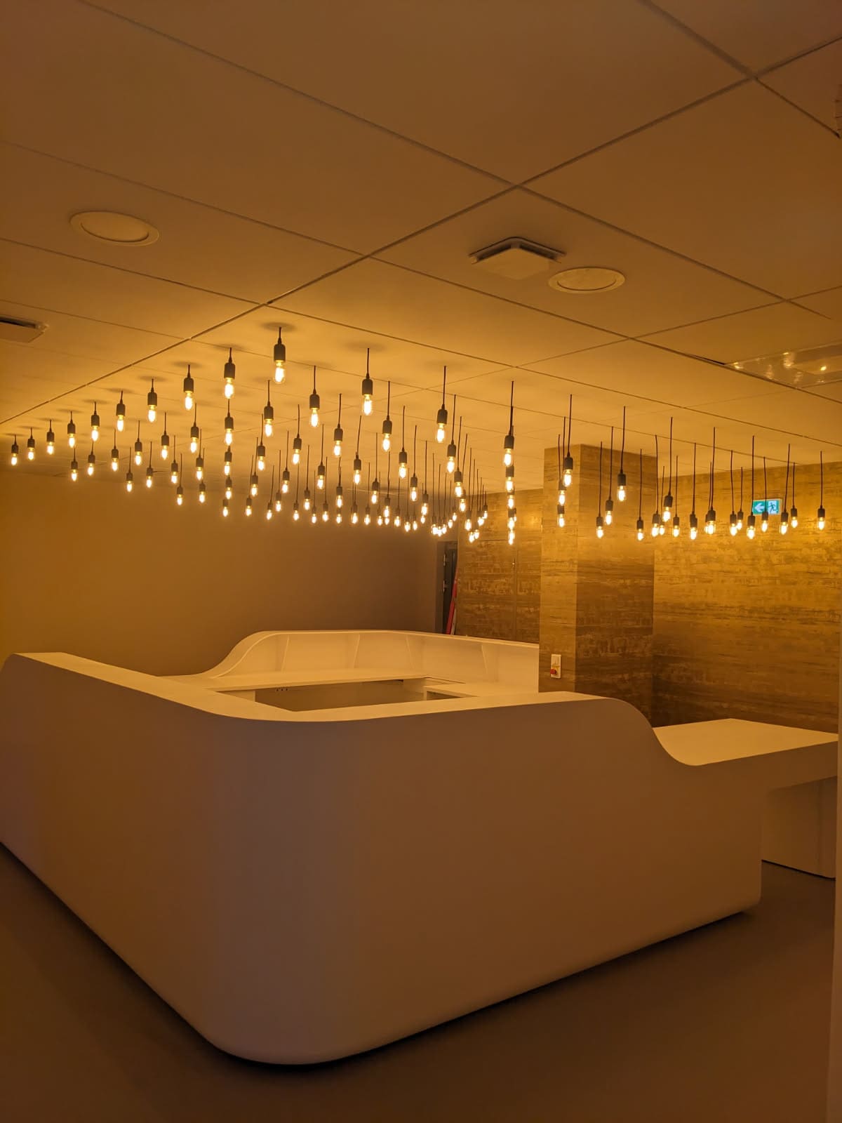 Espace d'accueil design en ambiance tamisée